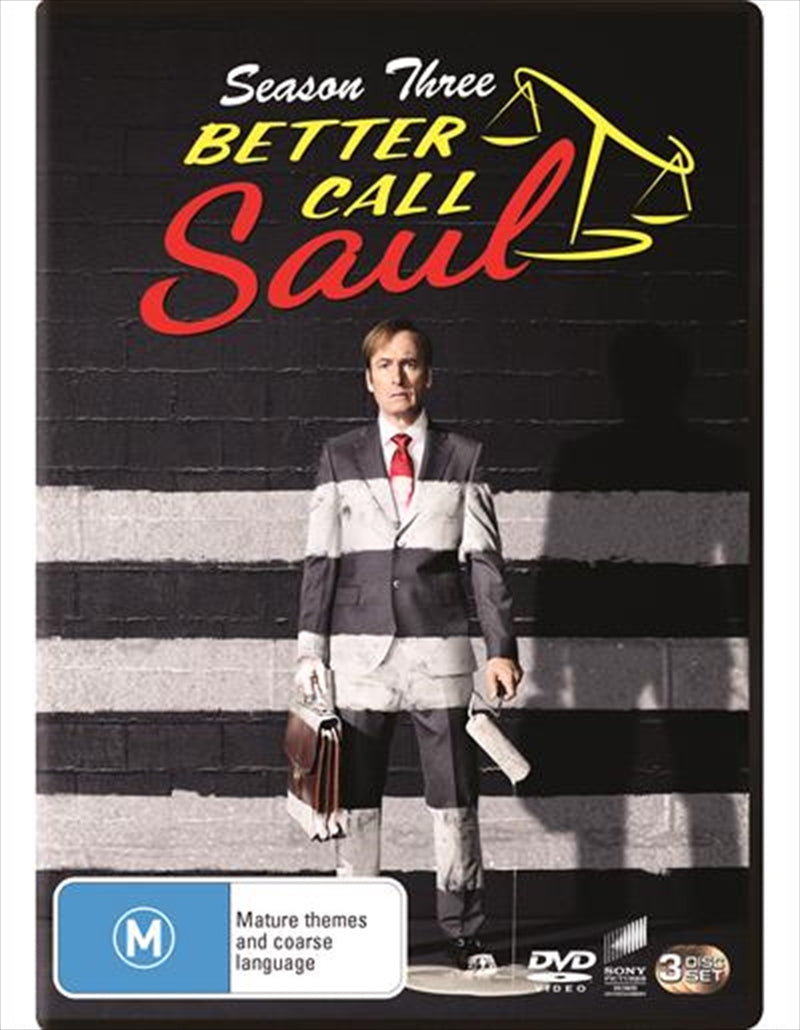 Better Call Saul - Season 3 DVD cover featuring Jimmy McGill and Saul Goodman in a dramatic pose.