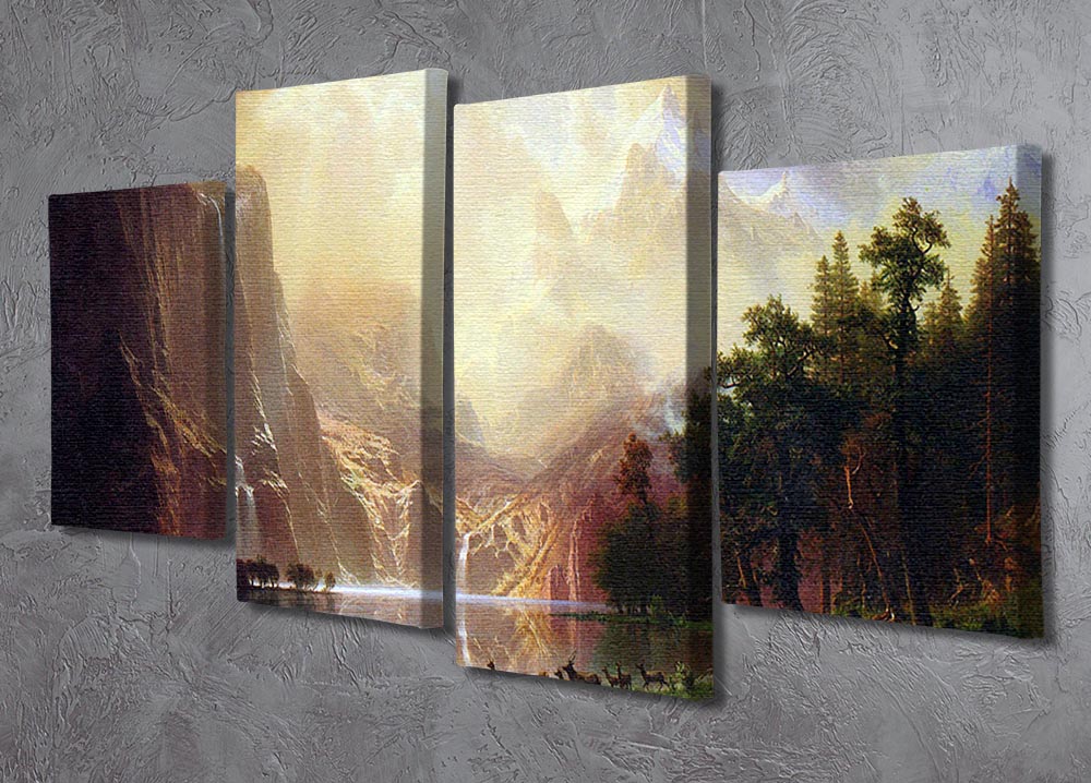 A beautiful 4-split canvas artwork depicting Bierstadt's Between the Sierra Nevada Mountains, showcasing vibrant colors and intricate details.