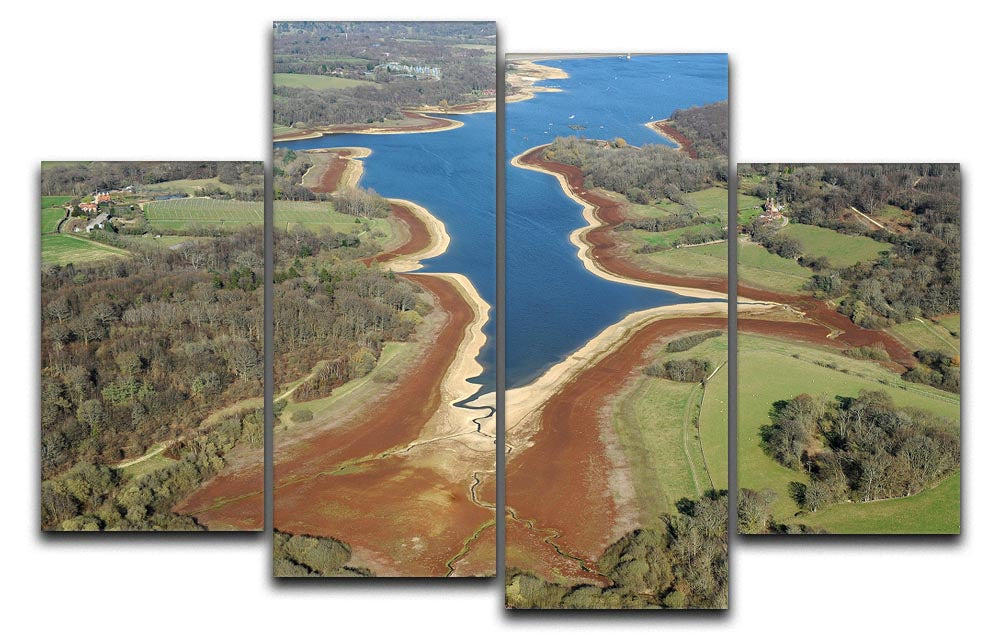 Bewl Water 4 Split Panel Canvas artwork featuring serene water imagery divided into four panels.