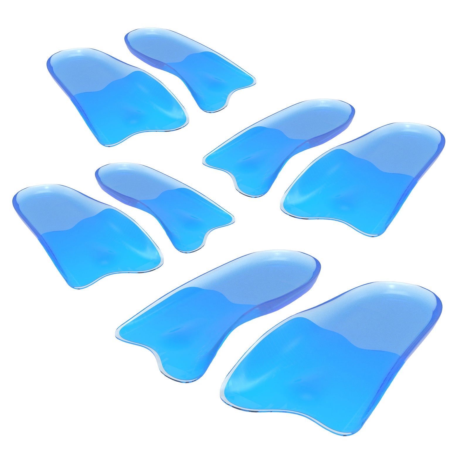 Bibal Insole 4X Pair L Size Gel Half Insoles showcasing their blue color and gel cushioning design for arch support.