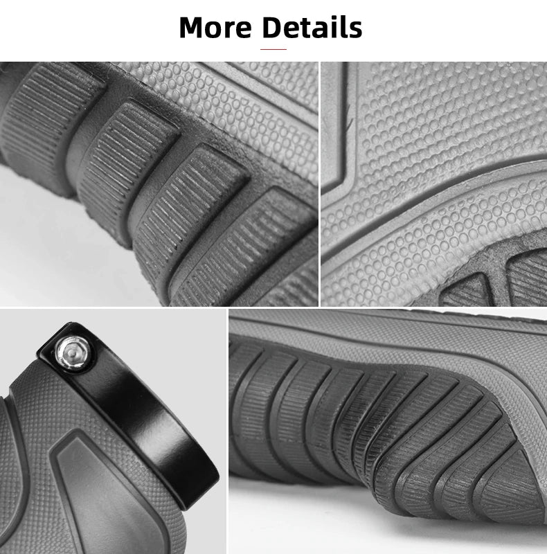 Bicycle grips designed for MTB and road bikes, featuring a double lock mechanism and anti-slip rubber for enhanced comfort and control.