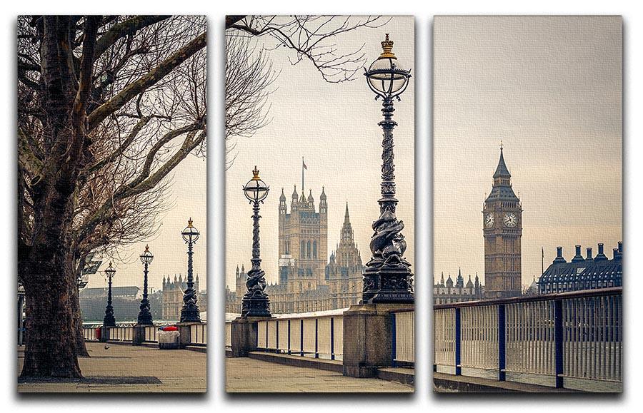 A stunning 3-panel canvas print featuring Big Ben and the Houses of Parliament, showcasing intricate details and vibrant colors.