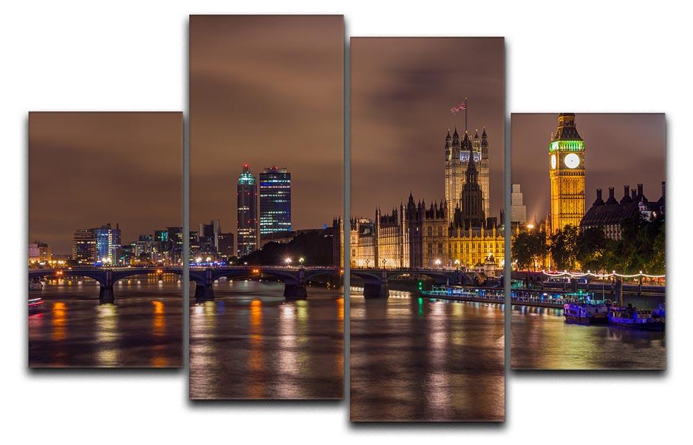 A stunning 4-split canvas artwork featuring Big Ben and Westminster Bridge, showcasing vibrant colors and intricate details.