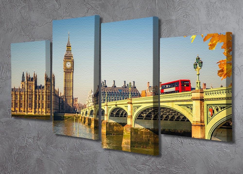 A stunning 4-split canvas artwork featuring Big Ben and Westminster Bridge in London, showcasing vibrant colors and intricate details.