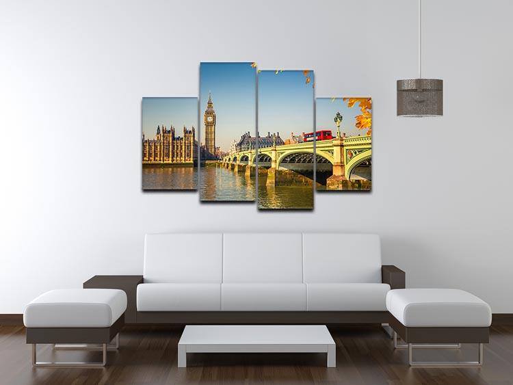 A stunning 4-split canvas artwork featuring Big Ben and Westminster Bridge in London, showcasing vibrant colors and intricate details.