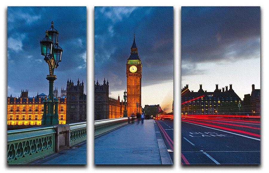 A stunning 3-panel canvas print of Big Ben at night, showcasing the illuminated clock tower against a dark sky.