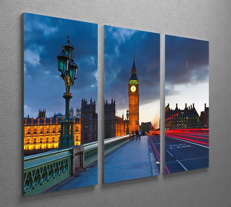 A stunning 3-panel canvas print of Big Ben at night, showcasing the illuminated clock tower against a dark sky.