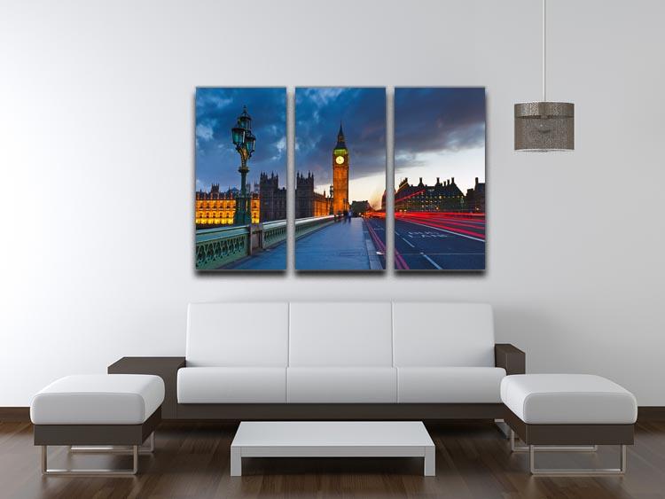 A stunning 3-panel canvas print of Big Ben at night, showcasing the illuminated clock tower against a dark sky.
