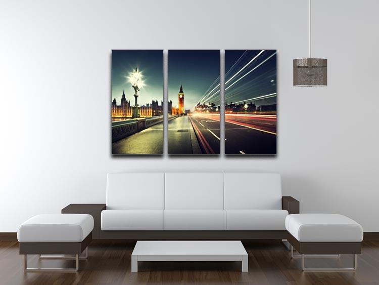 A stunning 3-panel canvas print featuring Big Ben from Westminster Bridge, showcasing intricate details and vibrant colors.