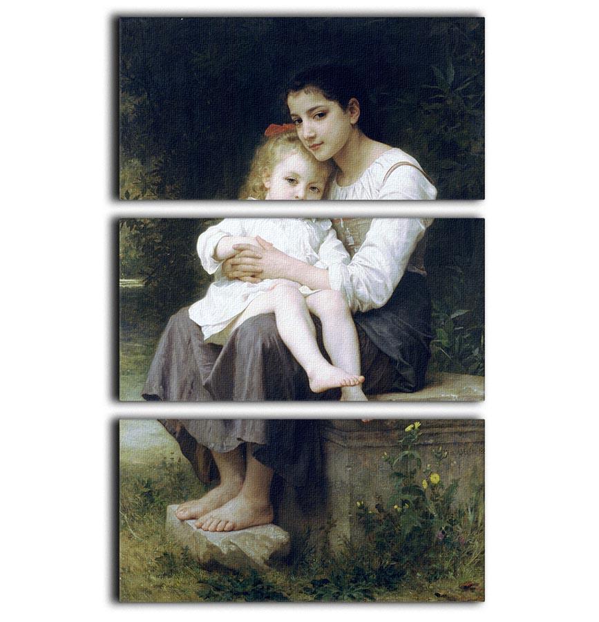 Big Sis By Bouguereau 3 Split Panel Canvas Print showcasing three elegant panels of classic art.