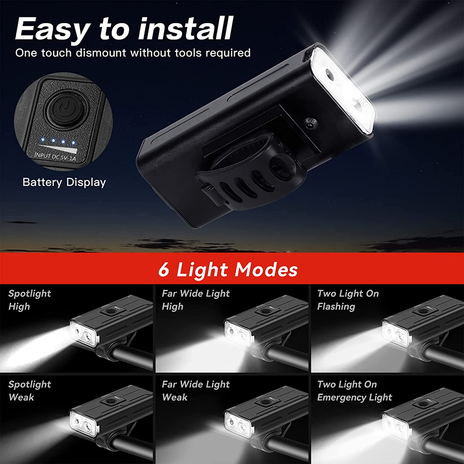 Bike 360 Light Front USB Rechargeable with 1000 lumens, showcasing its sleek design and features.