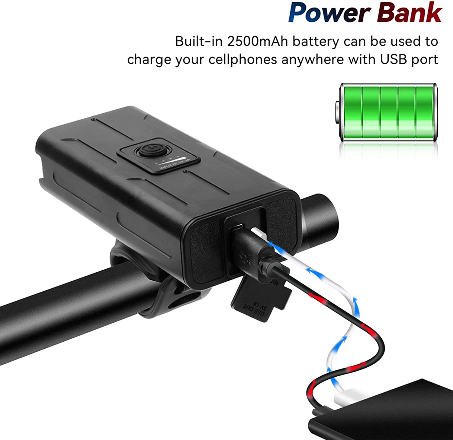 Bike 360 Light Front USB Rechargeable with 1000 lumens, showcasing its sleek design and features.