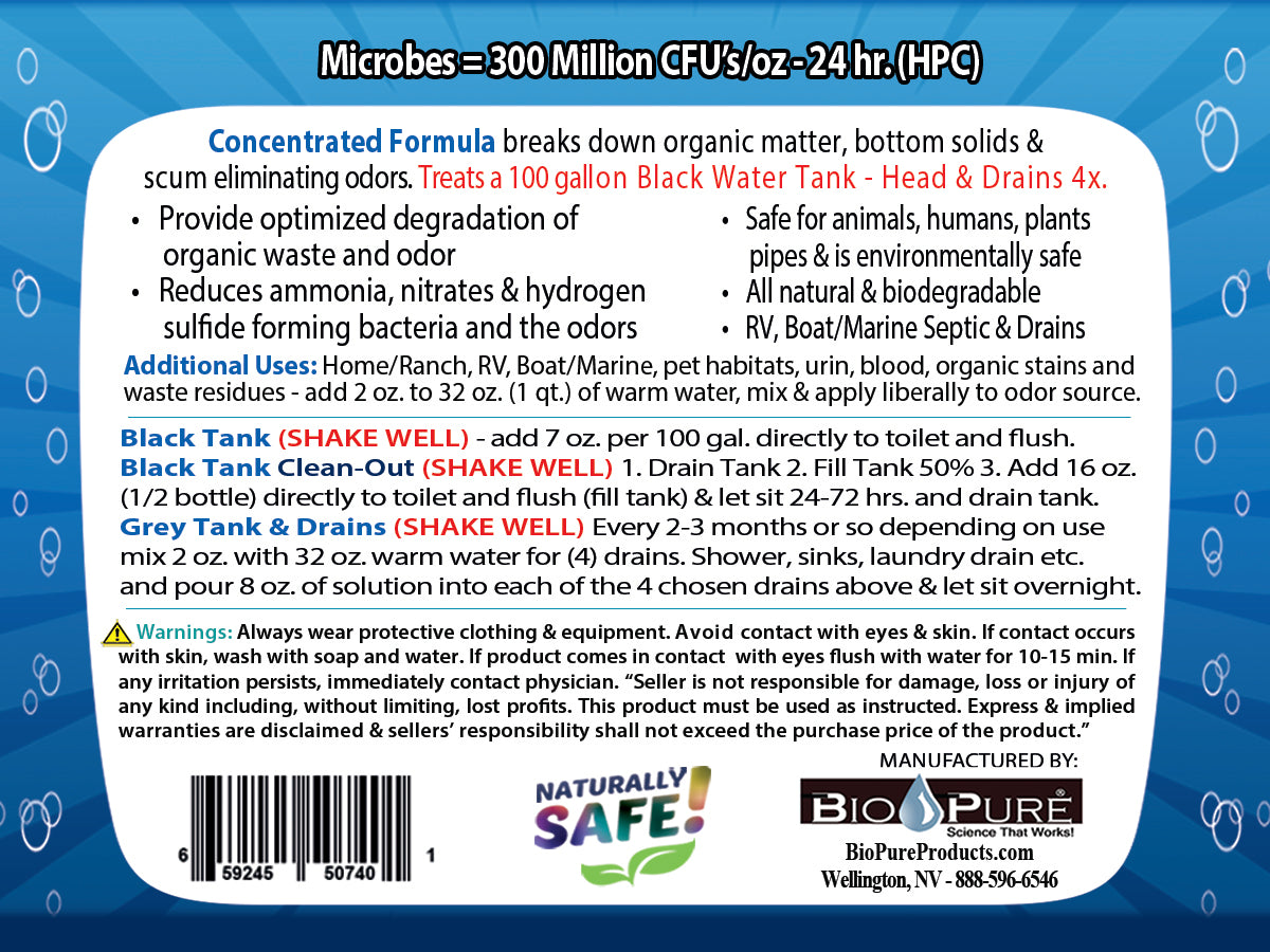 Bio-Pure Boat Marine Septic Tank 32 oz. bottle with citrus ginger scent, designed for odor elimination and waste digestion.