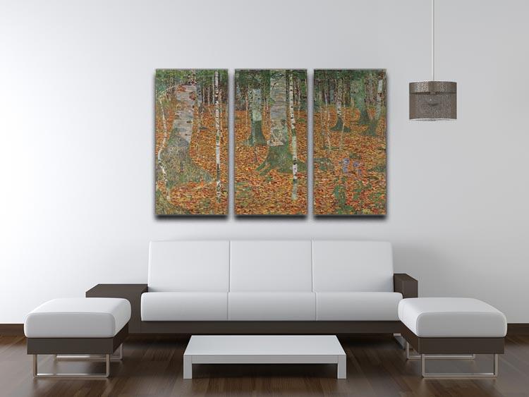 Birch Forest by Klimt 3-panel canvas print showcasing elegant birch trees in a modern art style.