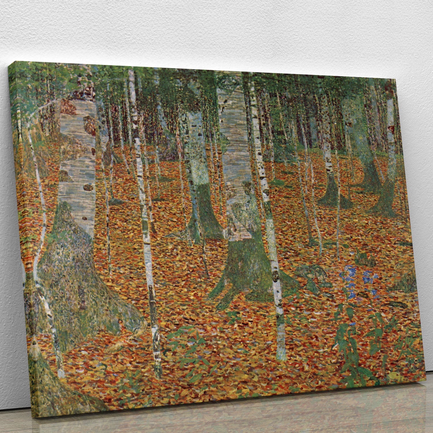 Birch Forest by Klimt canvas print showcasing vibrant colors and intricate details of a serene forest scene.