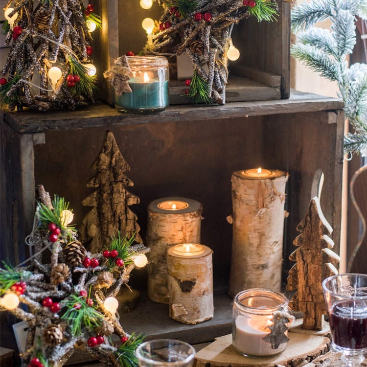 Birch wood candle holder for tea lights, showcasing natural wood grain and available in various sizes.