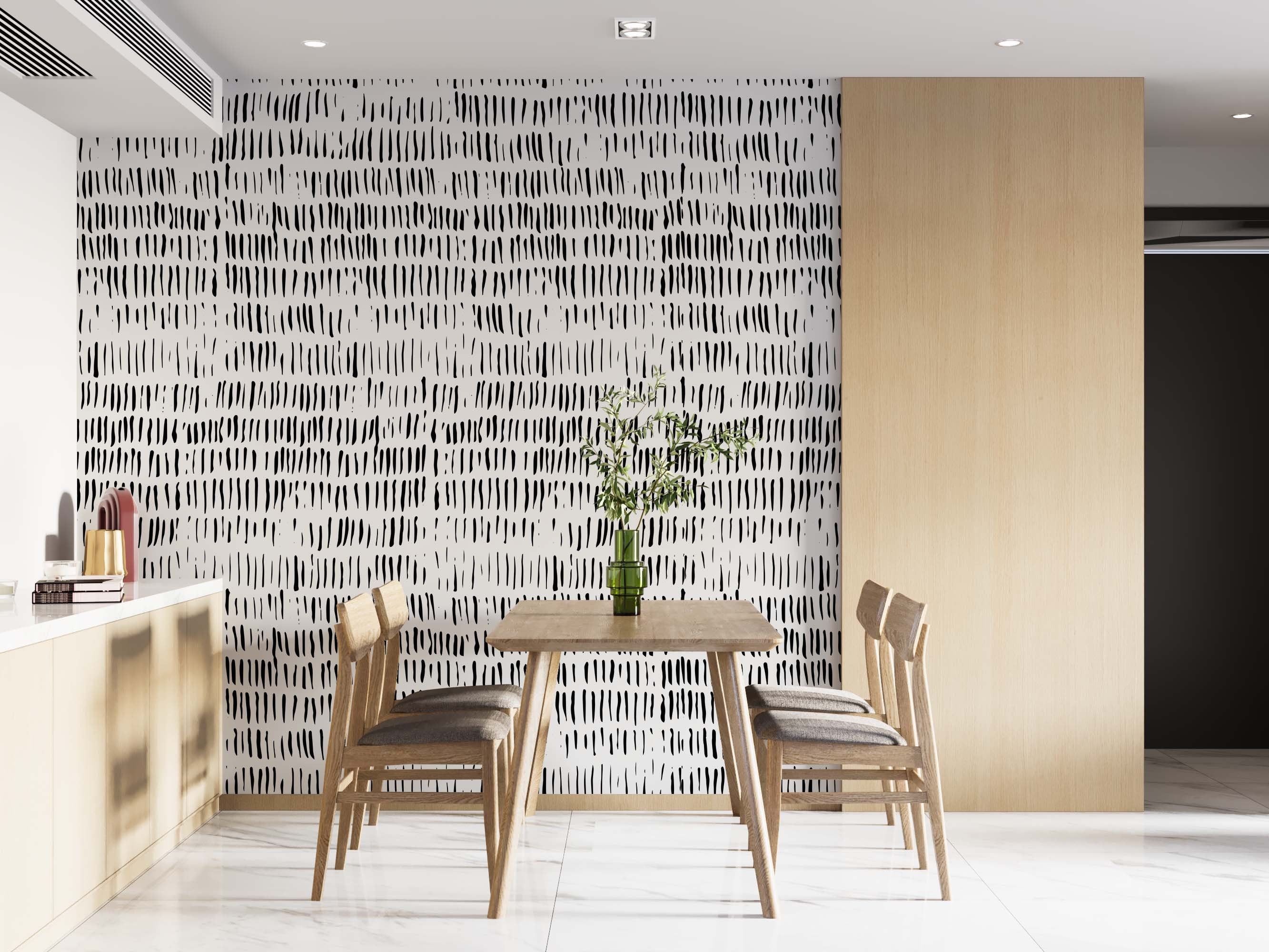 Black and white strokes wallpaper featuring a retro abstract pattern, perfect for 90s aesthetic decor.