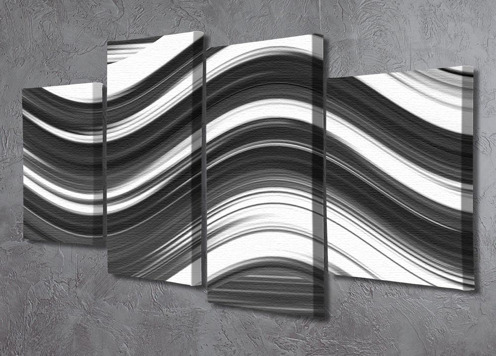 A stunning Black and White Wave 4 Split Panel Canvas artwork featuring a dynamic wave design across four panels.