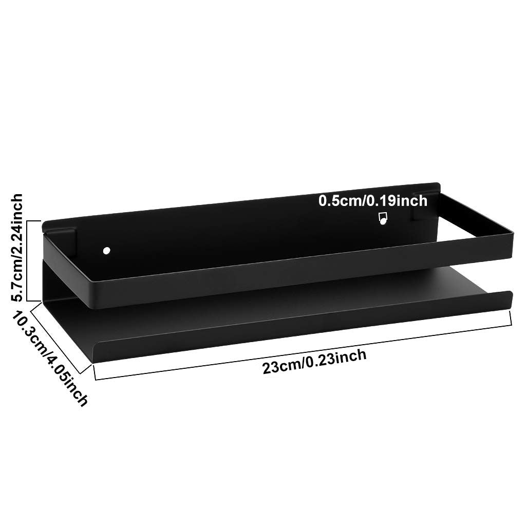 Black bathroom shower shelf made of premium stainless steel, featuring a sleek matte finish and wall-mounted design for secure storage.