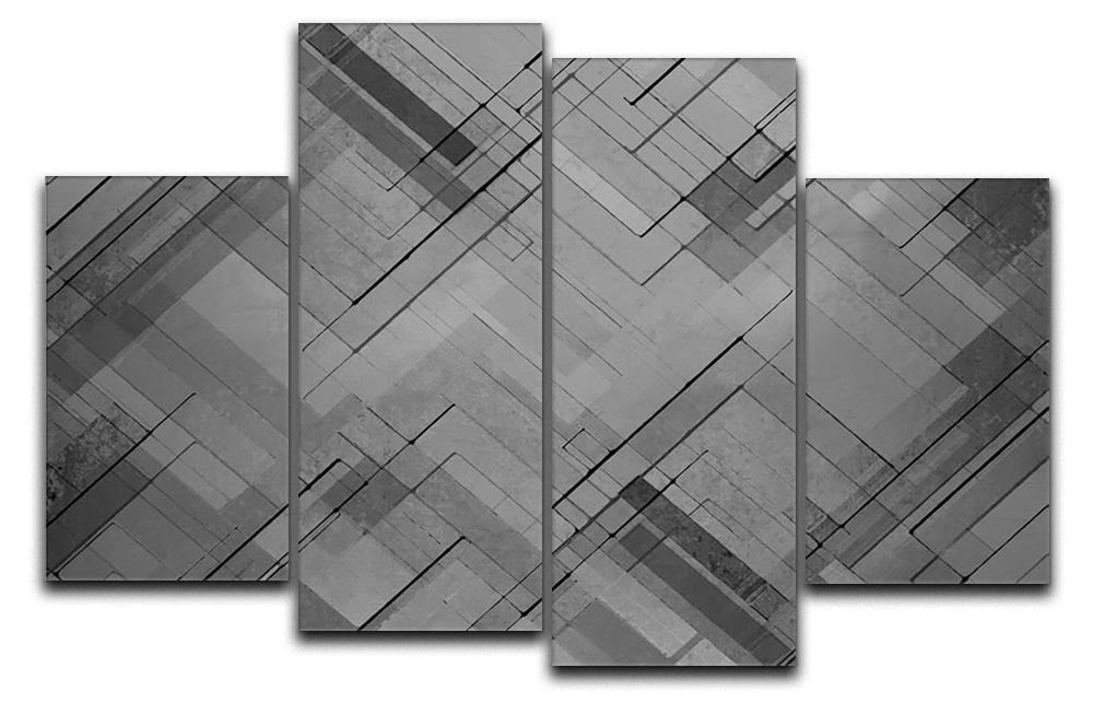 A stylish black chevron patterned 4 split panel canvas artwork, showcasing a modern design suitable for various interior styles.