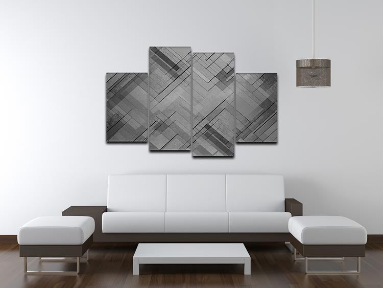 A stylish black chevron patterned 4 split panel canvas artwork, showcasing a modern design suitable for various interior styles.