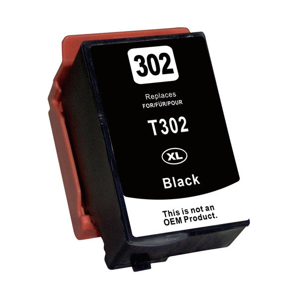 Black compatible inkjet cartridge replacement for Epson 302XL, designed for high-quality printing.