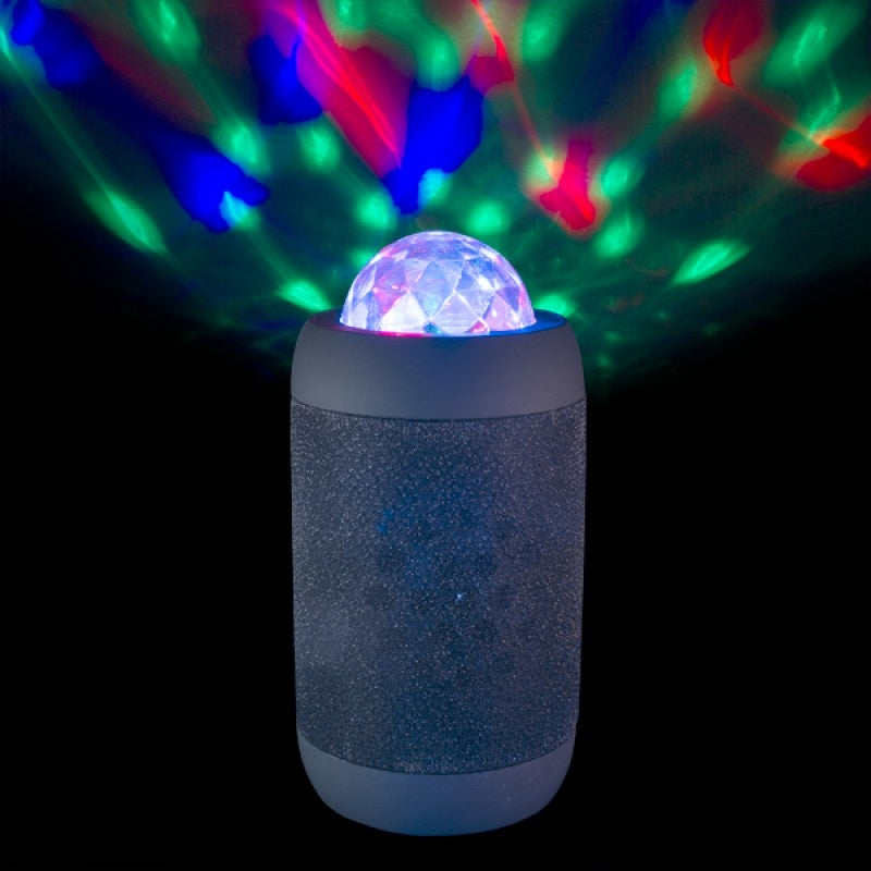 Black Disco Ball Wireless Speaker with colorful light projection, perfect for parties.