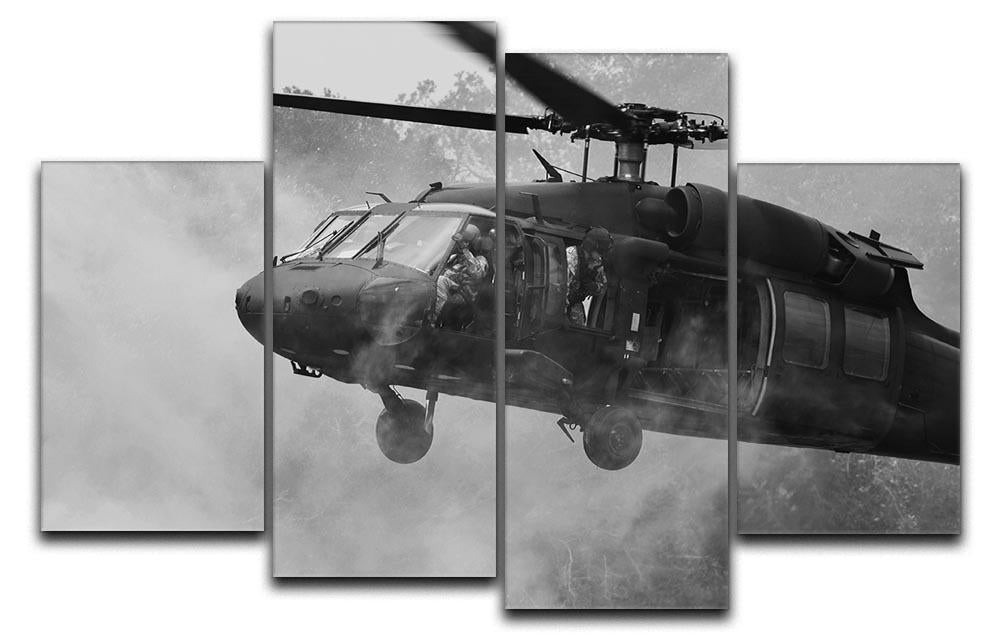 A stunning 4-split canvas artwork featuring a Black Hawk Helicopter, showcasing dynamic design and vibrant colors.