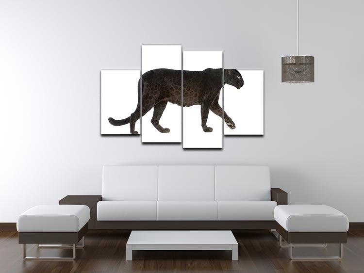 Black Leopard 4 Split Panel Canvas artwork featuring a majestic black leopard across four panels, creating a dynamic and cohesive design.