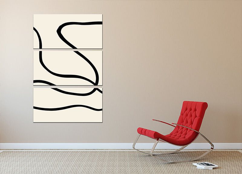 Black Lines 01 3 Split Panel Canvas Print featuring three high-quality canvases with striking black line designs, perfect for modern decor.