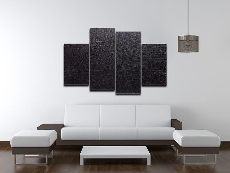 Black slate stone 4 split panel canvas artwork displayed in a modern setting, showcasing its dynamic design and texture.