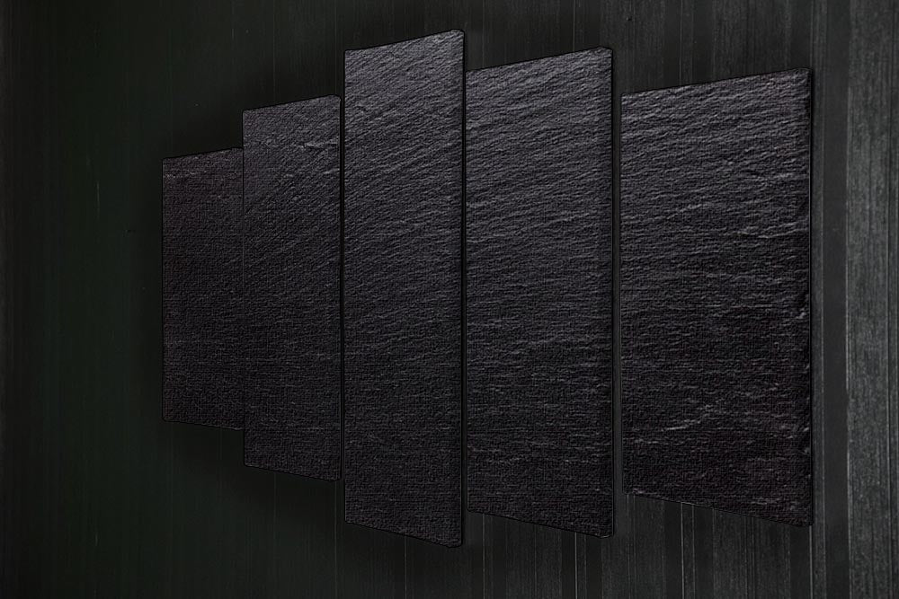 Black slate stone 5 split panel canvas artwork, showcasing a cohesive design across five panels with rich textures and deep colors.