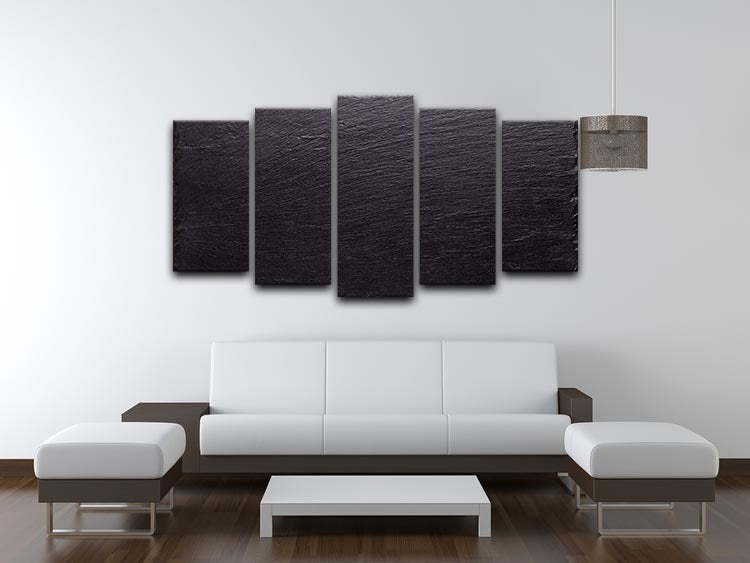 Black slate stone 5 split panel canvas artwork, showcasing a cohesive design across five panels with rich textures and deep colors.