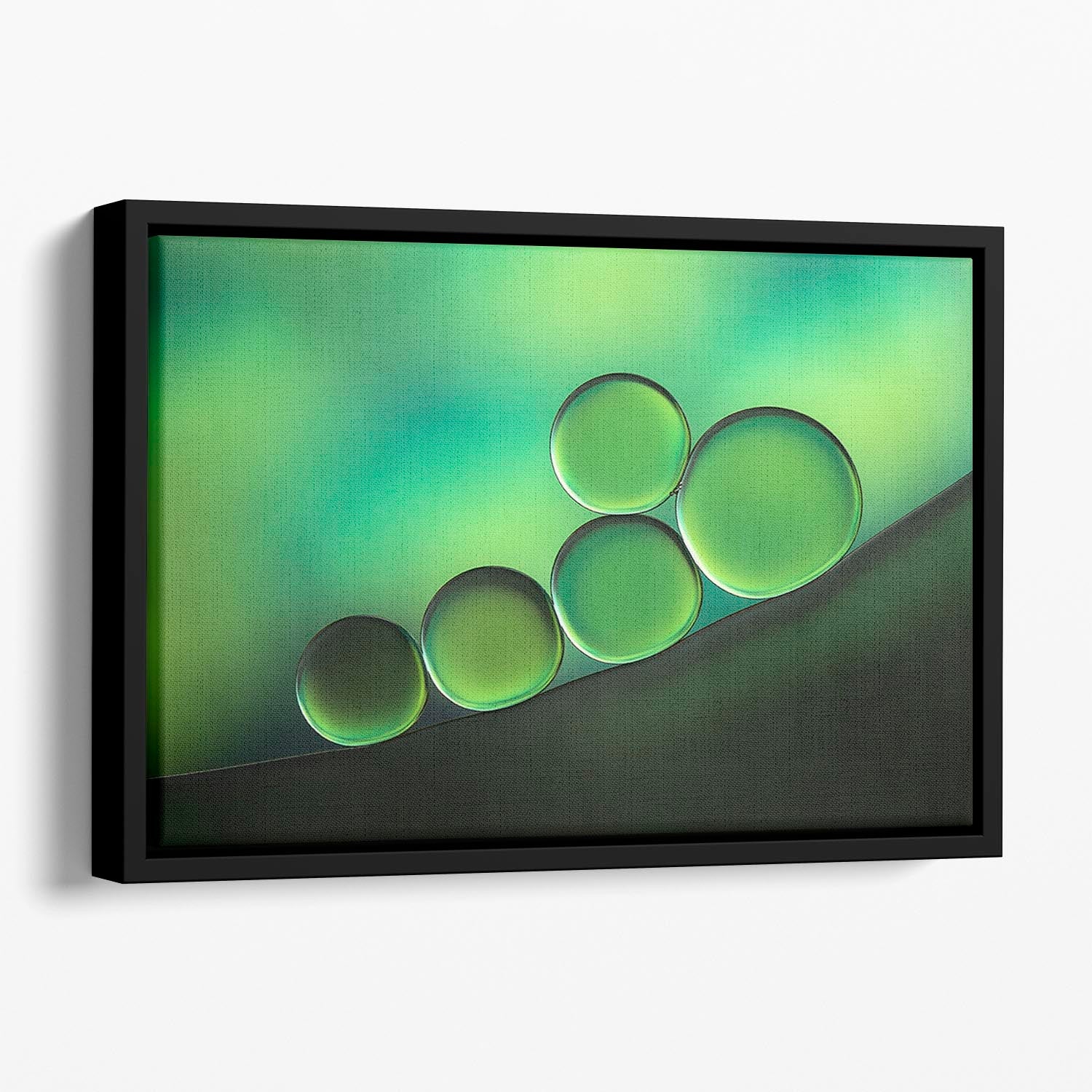Black Spot Floating Framed Canvas featuring an abstract design with bold colors in an elegant wooden frame.
