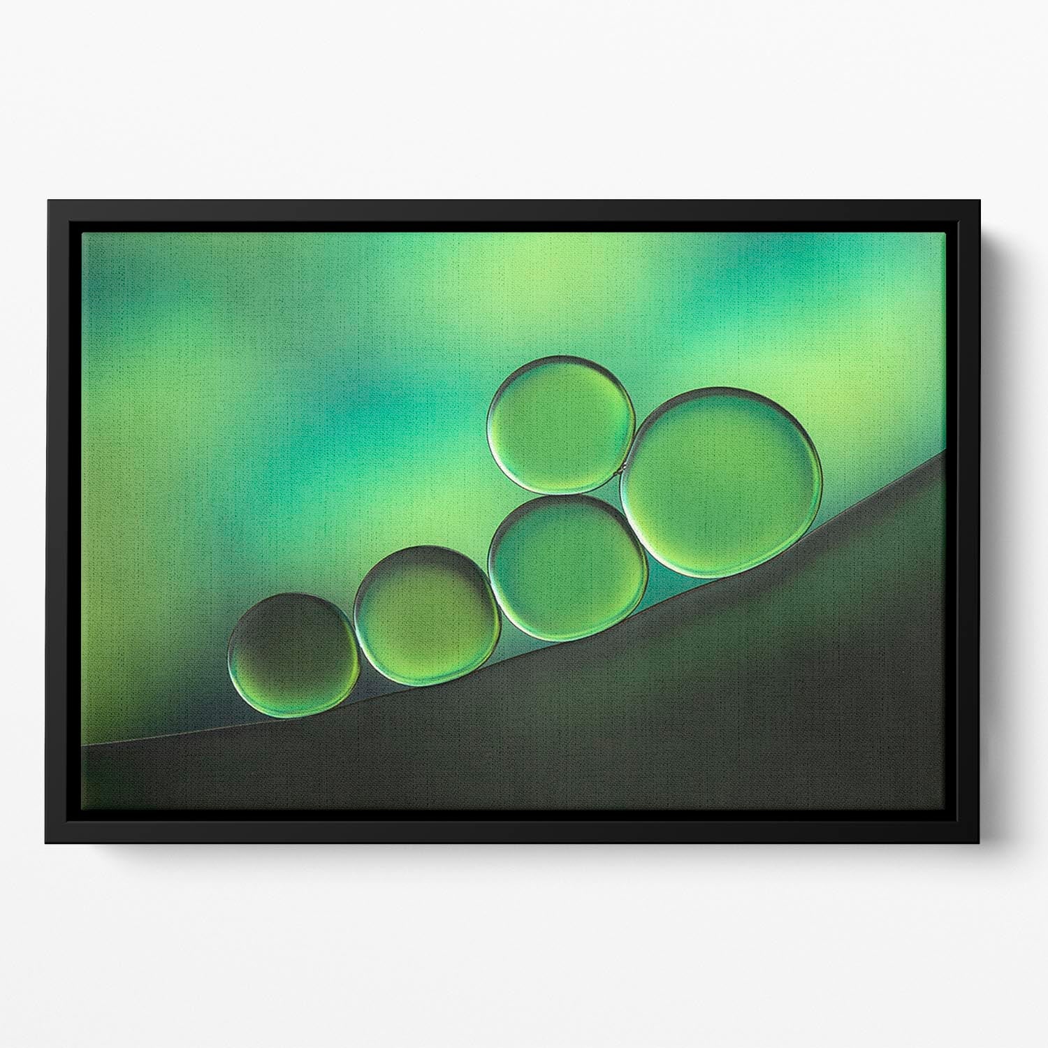 Black Spot Floating Framed Canvas featuring an abstract design with bold colors in an elegant wooden frame.