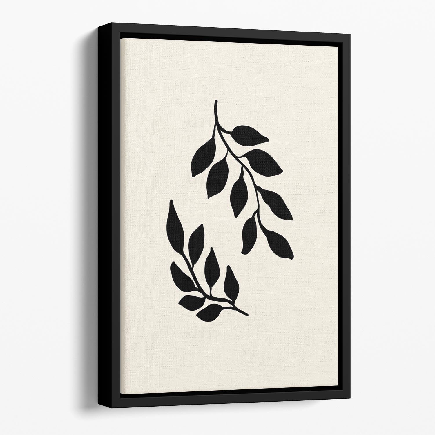 Black Twigs Floating Framed Canvas featuring intricate black twig designs on a vibrant background, elegantly framed to create a floating effect.