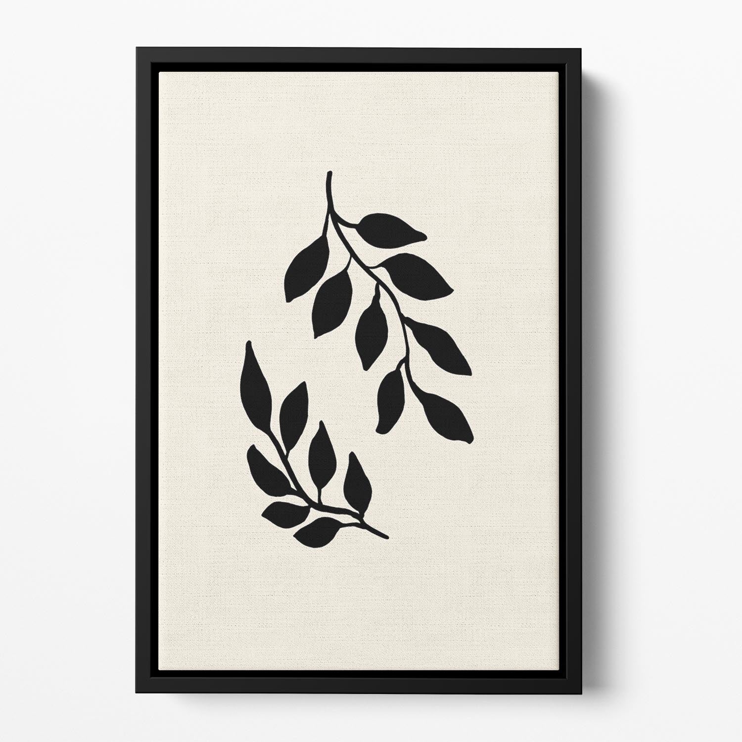 Black Twigs Floating Framed Canvas featuring intricate black twig designs on a vibrant background, elegantly framed to create a floating effect.