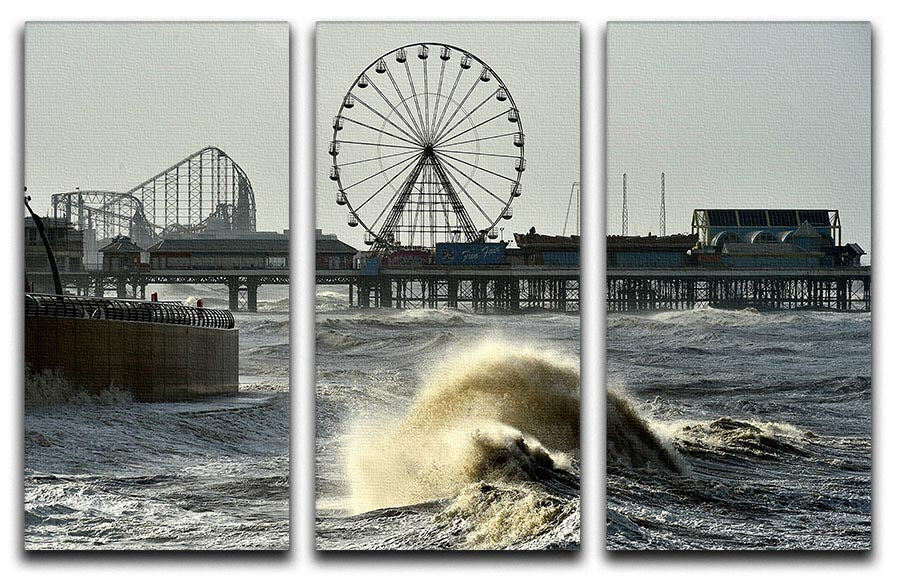 Three-panel canvas print depicting Blackpool after a storm, showcasing dramatic skies and serene landscapes.