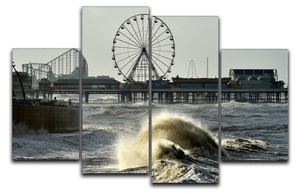 A beautiful 4-split canvas artwork depicting Blackpool after a storm, showcasing dynamic colors and textures across four panels.