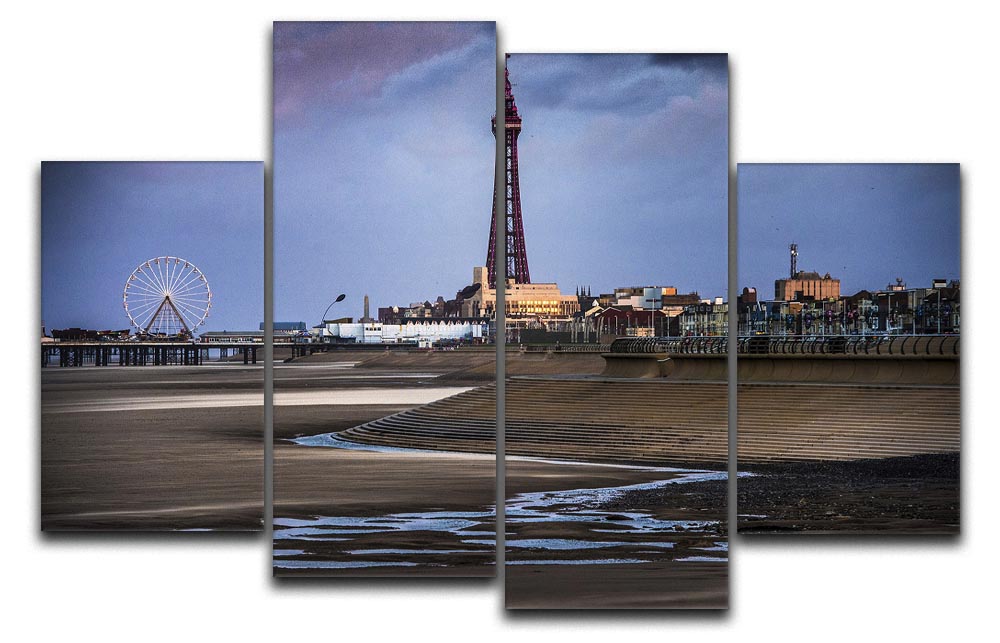 A stunning 4-split canvas artwork featuring the iconic Blackpool Tower, showcasing vibrant colors and intricate details.