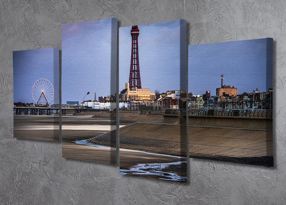 A stunning 4-split canvas artwork featuring the iconic Blackpool Tower, showcasing vibrant colors and intricate details.