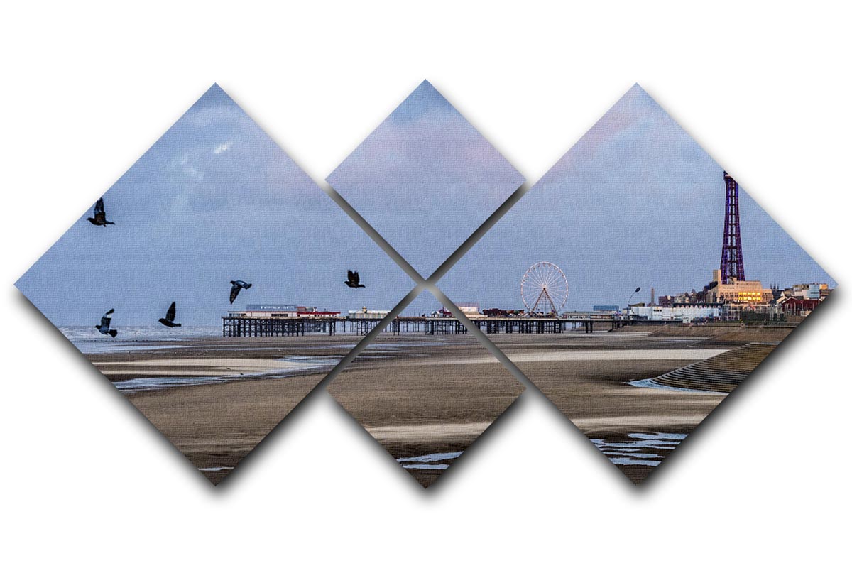 A stunning 4-square multi-panel canvas artwork depicting a beautiful view of Blackpool, showcasing vibrant colors and intricate details.