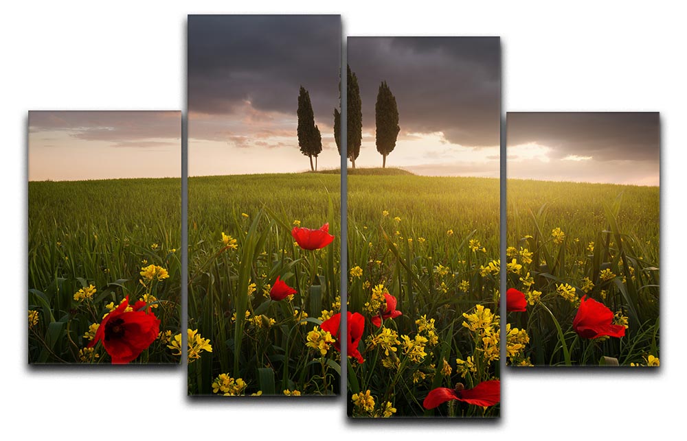 Blooming Tuscany 4 Split Panel Canvas artwork featuring vibrant Tuscan landscape divided into four panels.