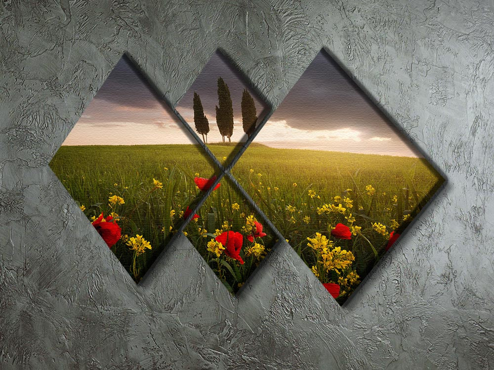 Blooming Tuscany 4 Square Multi Panel Canvas featuring vibrant landscapes divided into four equal sections, perfect for home decor.