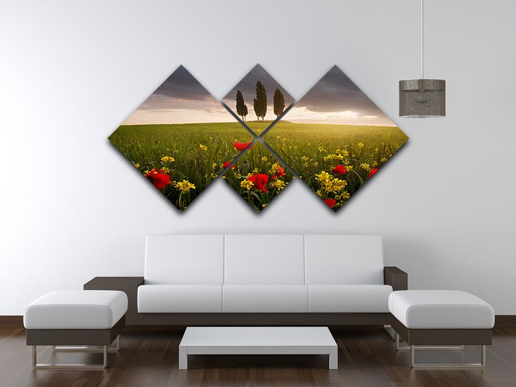 Blooming Tuscany 4 Square Multi Panel Canvas featuring vibrant landscapes divided into four equal sections, perfect for home decor.