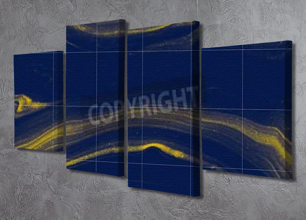 A stunning 4-split canvas artwork featuring blue and gold veined marble design, elegantly displayed in a modern setting.
