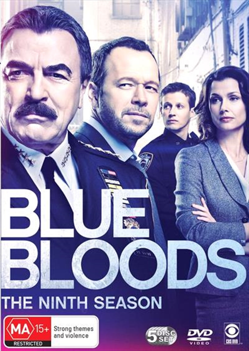 Blue Bloods Season 9 DVD cover featuring the Reagan family in a dramatic pose.