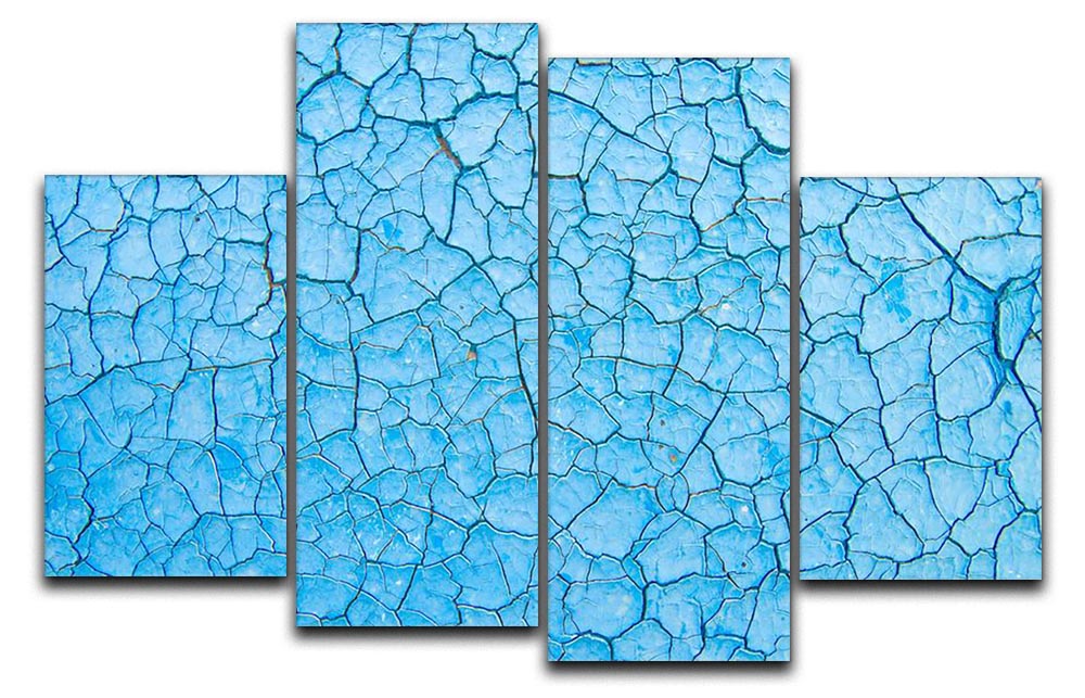 A vibrant blue cracked paint artwork divided into four panels, creating a dynamic and modern display for home decor.