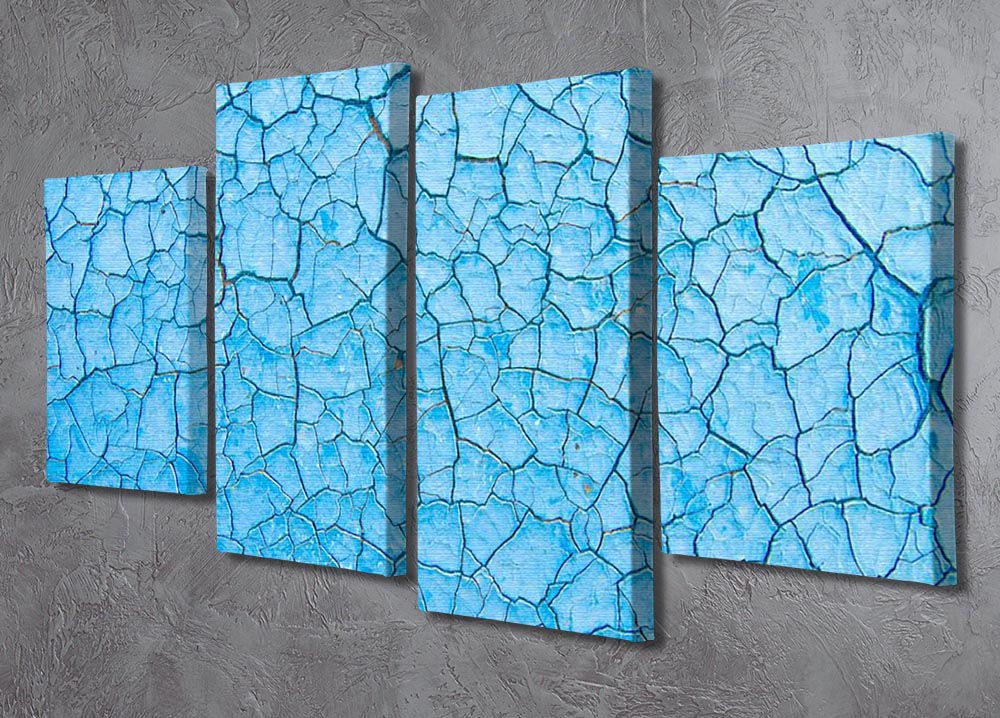 A vibrant blue cracked paint artwork divided into four panels, creating a dynamic and modern display for home decor.