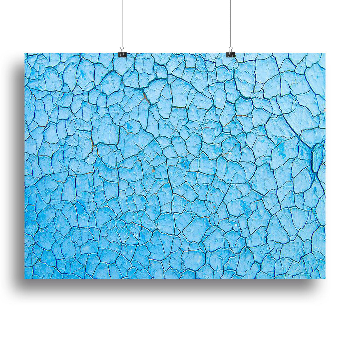 A vibrant blue cracked paint canvas print showcasing modern abstract art, perfect for home decor.